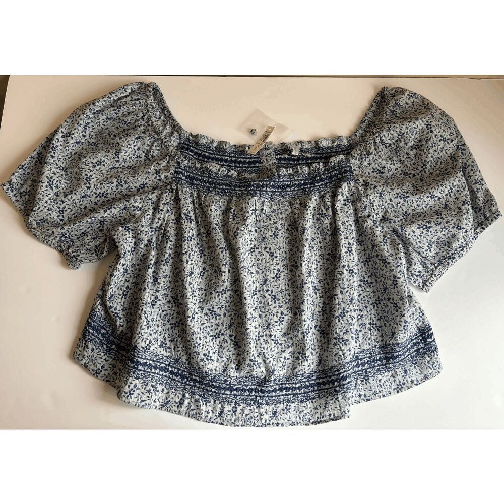 Madewell Jeanette Top Florentine Floral Glassware Blue Womens Size 1X